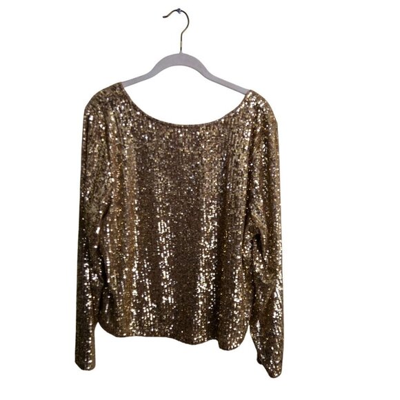 Halogen Gold Sequined Long Sleeve Holiday Top Size 1X - Picture 2 of 7